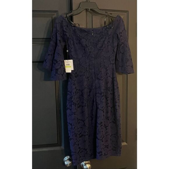 Laundry by Shelli Segal Lace Cocktail Dress Ink Blot Off the Shoulder Wmns Sz 4 - Picture 3 of 6